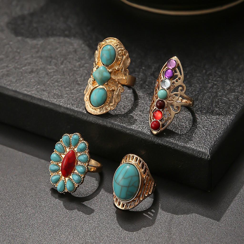 New 4-piece Ring Set - Trendy, Fashionable and Colorful - 4-piece Joint Ring Set Women's Ring Men's Ring