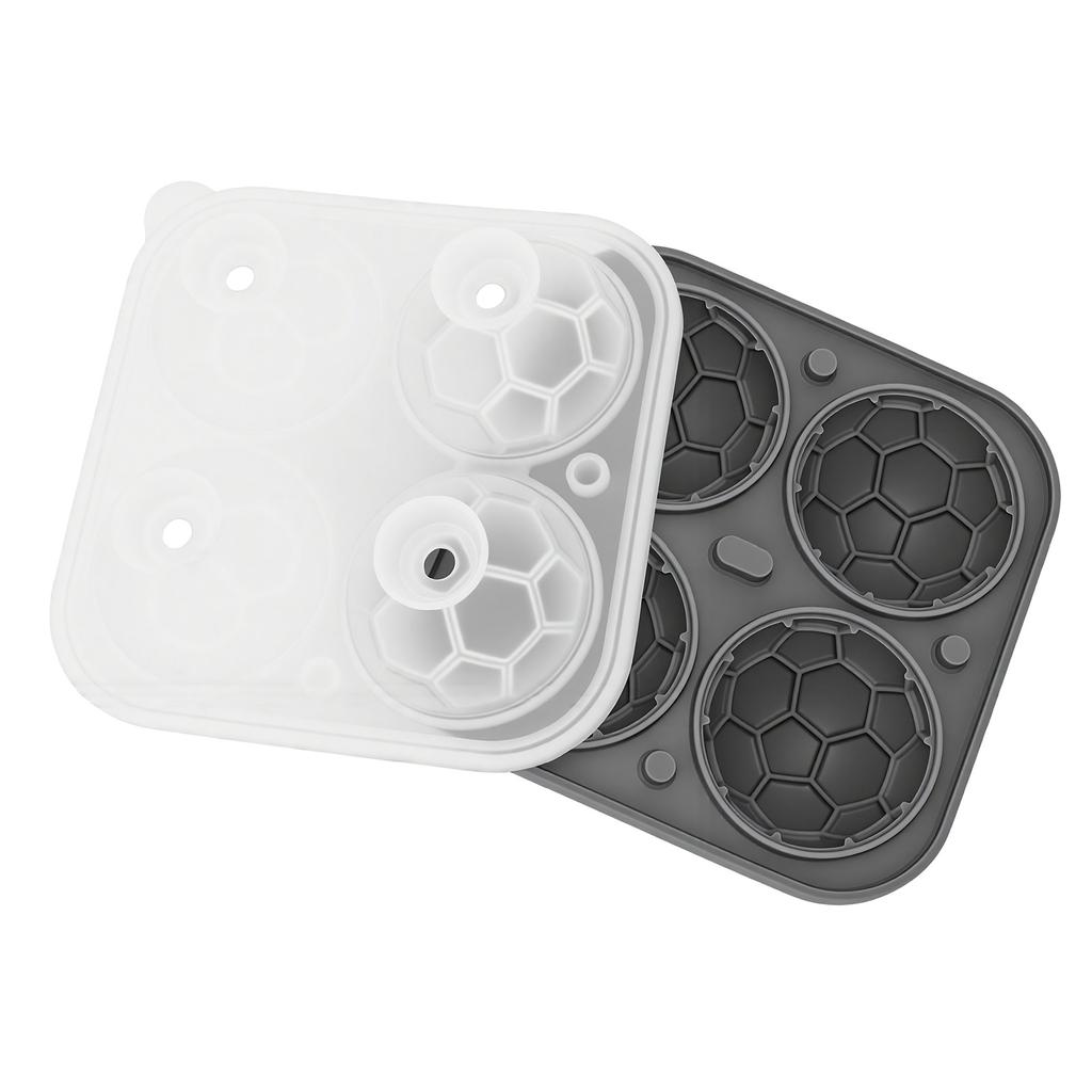 Ice Cube Tray Quick Release Food Grade Silicone 4 Cavity Soccer Ice Cube Mould with Lid for Whiskey Cocktails