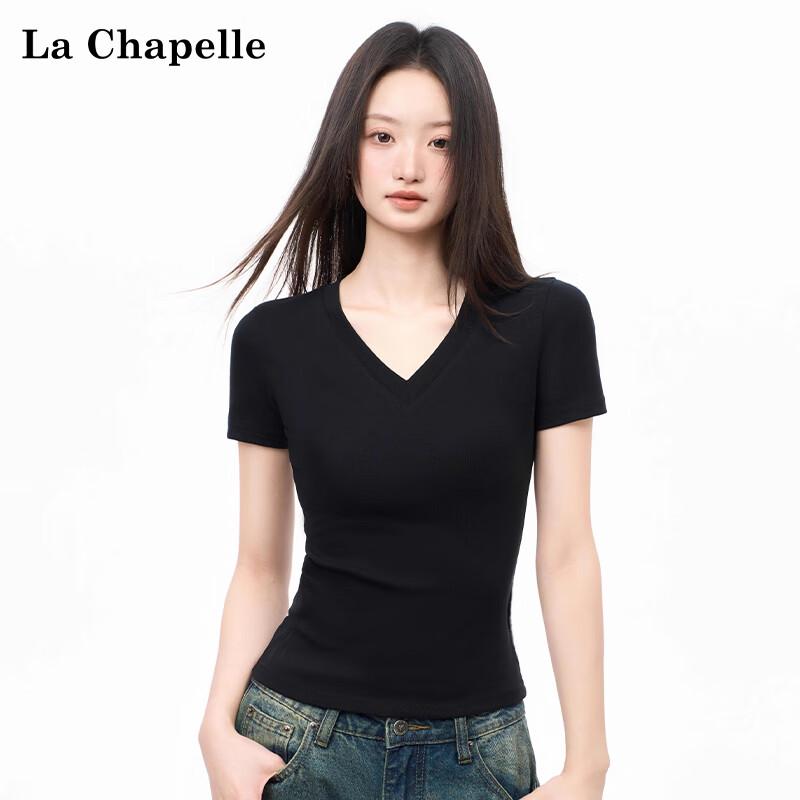 La Chapelle Women's V-Neck Slim Fit Short Sleeve T-Shirt