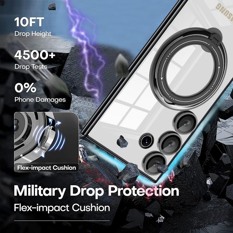 Clear Wireless Charge Phone Case For Samsung S25 Ultra S24 FE S23 S22 A16 A56 A36 A55 A15 A35 Slim Transparent Shockproof Magnetic Holder Cover