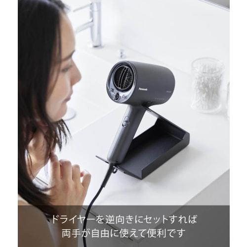 Yamazaki Tower Hair Dryer & Hair Iron Stand with Storage, Black, W8.5 x D22.3 x H17.1cm, Hands-Free, Model 1335