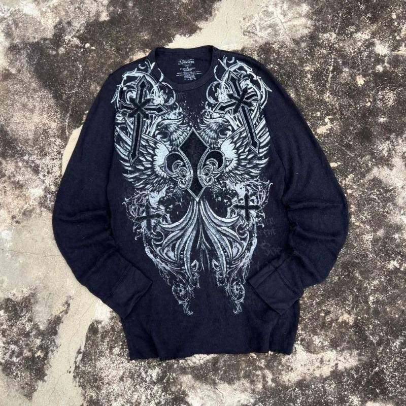 Fashionable Men's Autumn Personalized Skull Letter Print Micro Elastic Comfortable Long Sleeved T-shirt Outdoor Street Style Top