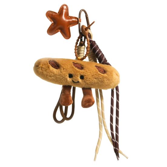 Cute Plush Keychain with Face Soft Fluffy Croissant Baguette Pendant Smiling Bread Bag Charm