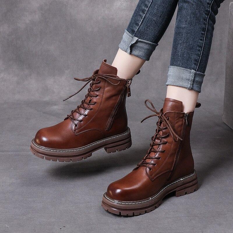 💰Kaufe Johnature Echtes Leder Winterstiefel Damen Schuhe Plüsch Warm Zip Runde Toe Freizeit