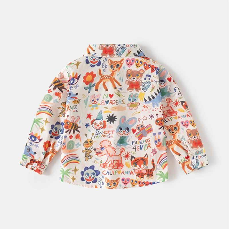 Boys Cotton Shirt 2025 Spring and Autumn New Children's Cute Printed Shirt Children's Long-sleeved Top Tide