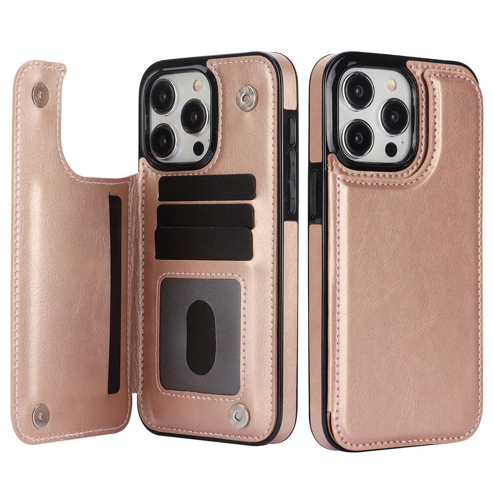 Wallet Double Button Flip Leather Case For iPhone 16e 16 15 14 13 12 11 Pro Max Card Slot Kickstand Cover