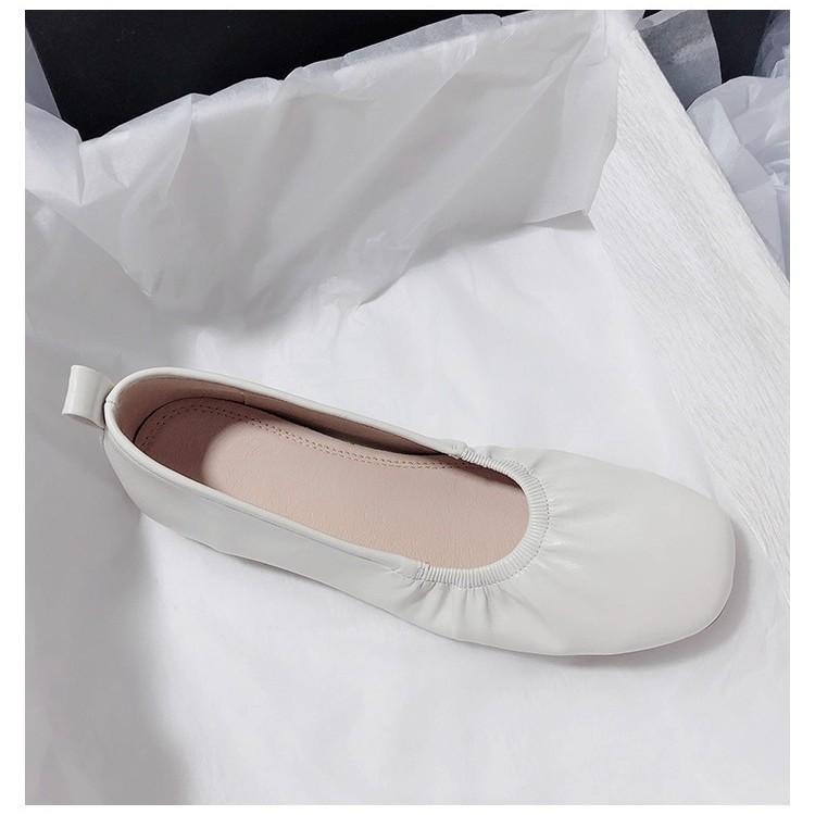 Riesig weich und bequem~ Leder Ballerinas Koreanische Version schlicht und vielseitig runde Spitze Doudou Temperament flacher Ausschnitt Einzelne Schuhe Slipper