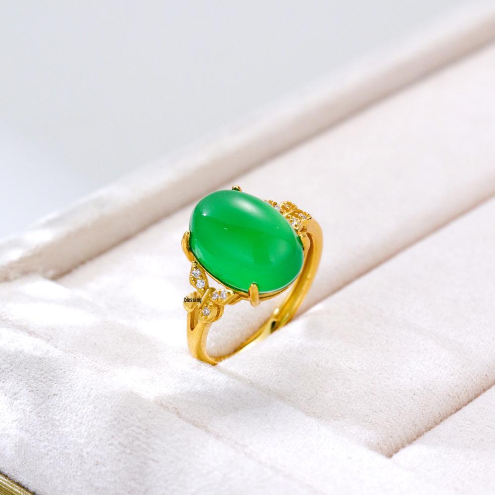 S925 Sterling Silver Gold-Plated Adjustable Oval Ring with Unset Setting - Handmade, Exquisite, Light Luxury Design.