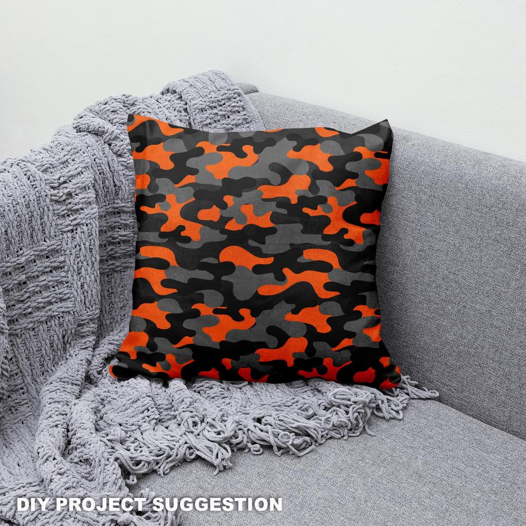 Royal Samt Stoff Polyester Zum Nähen - Motiv Orange Camouflage