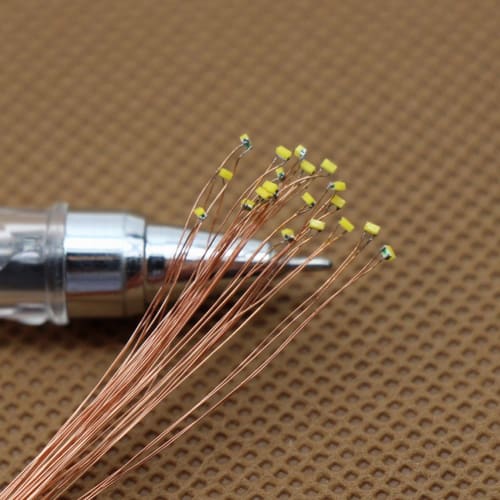 Miniature 0.1mm Copper Wire Pre-Wired SMD 0402 Chip LEDs, Warm White, 20-Pack, for Model Trains, Railways, Buildings, and Dioramas