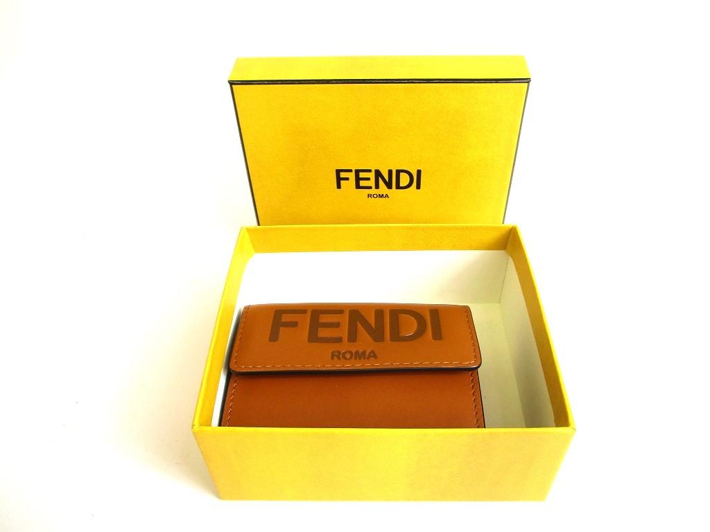 Authentic FENDI ROMA Brown Leather Trifold Wallet Compact Wallet # 9709  Refurbished