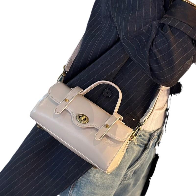 Pure Cowhide Portable Messenger Bag Women'S Versatile Leather Wide Shoulder Strap Cambridge Bag Cowhide Casual Women'S Bag