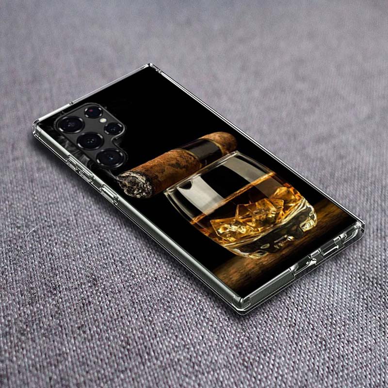 Strong Whiskey With Cigarettes Phone Case For Samsung Galaxy S24 S23 S21 S20 FE S22 S26 Ultra S25 Edge S10 Plus Cover Clear TPU