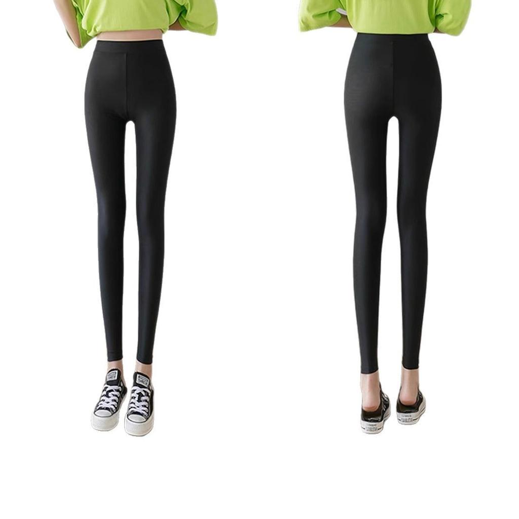 Nine-point Thin Sweatpants for Women's Spring and Autumn Wear Thin High-waisted Small Black Pants Large Size Tight Bear Ice Silk Leggings