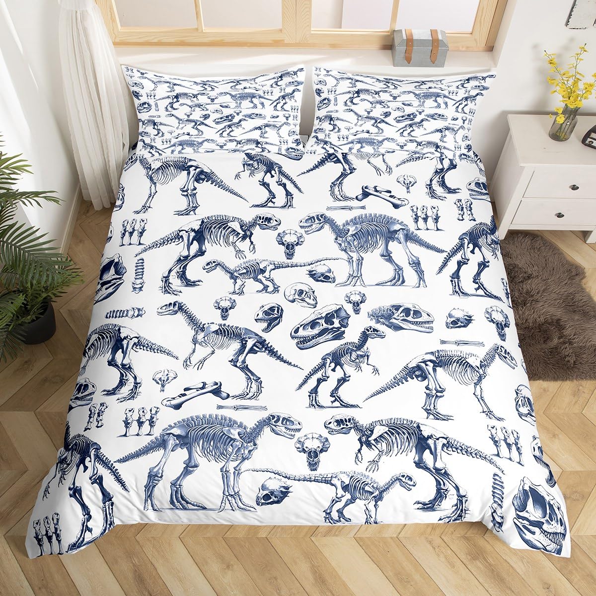 

Jurassic Duvet Cover Sets Lightweight Quilt Covers Bedroom Decor Dinosaurs Illustrations Skeleton Biology Historic Bedding Sets EU Single(135x200cm)