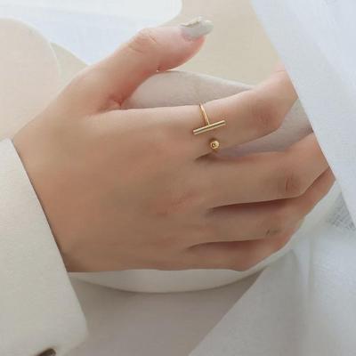 18k Gold T-shaped Open Ring: Japanese & Korean Style, Titanium Steel for Index or Pinky