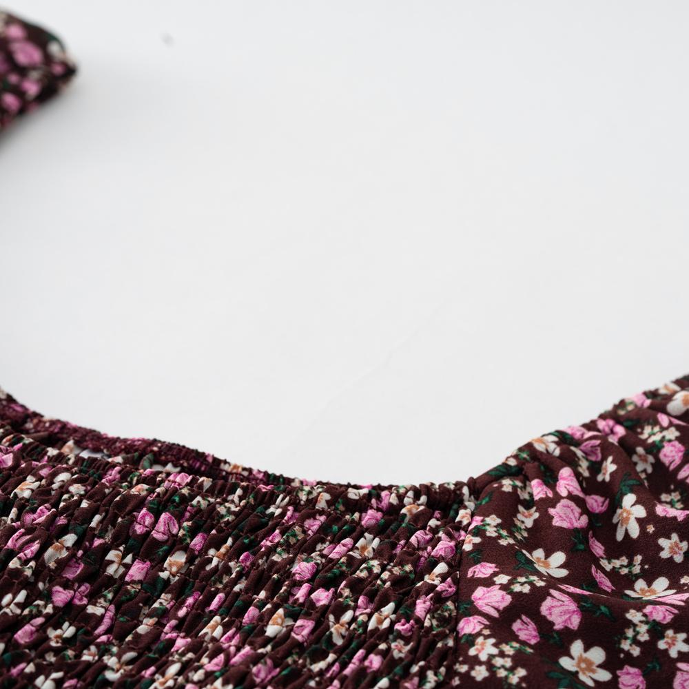 Frauen Herbst Elegante Square Neck Laterne Hülse Plissee Fragmentierte Blume Kleid