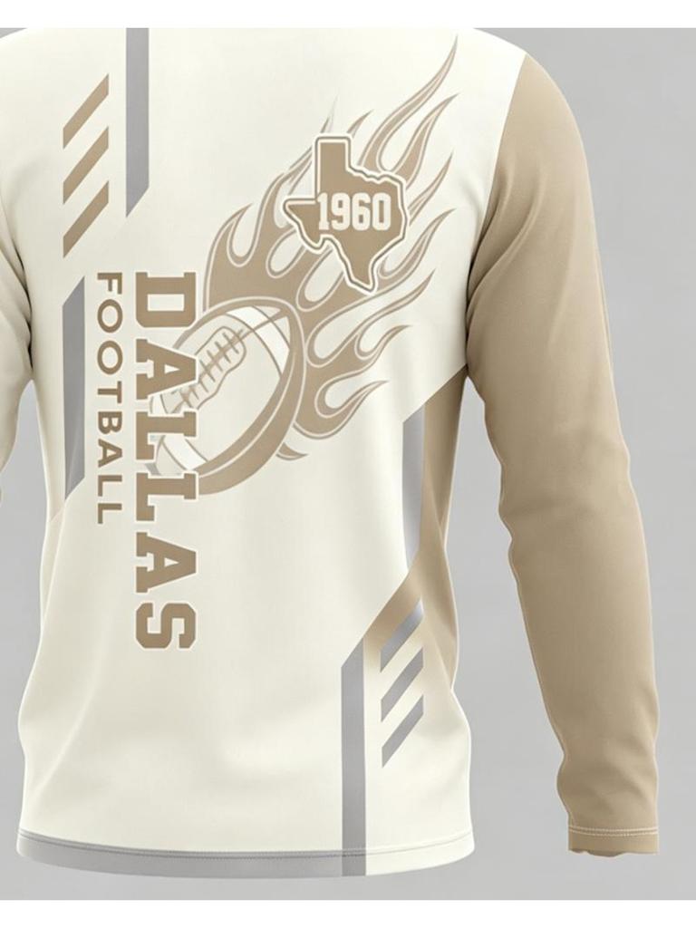 Men's Long Sleeve T-shirt Featuring Dallas Football Graphics with Flames and Texas Outline, Perfect for Everyday and Active Wear