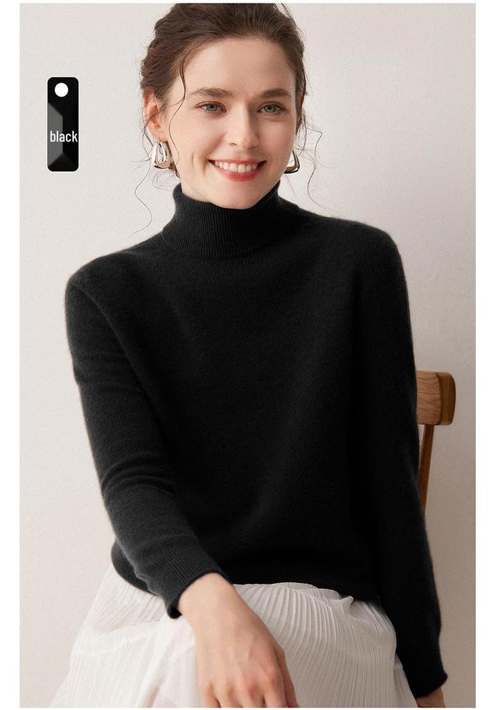 100% Cashmere Women's High Neck Solid Color Loose Fit Sweater for Autumn/Winter