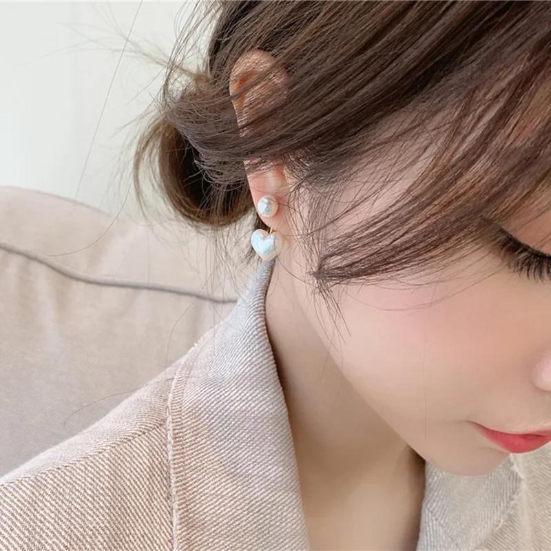 LATS New Fashion Contracted Heart Pearl Fine Earrings Joker Sweet Elegant Temperament Women Drop Earring Fashion Jewelry