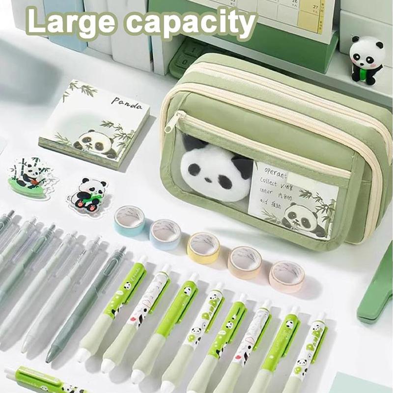 Large Capacity Panda Pencil Case, Cute Pencil Case, Zipper Pen Pouch Holder with Panda Keychains Brooch Notepad, MultiLayer Cute Pencil Case for Girls