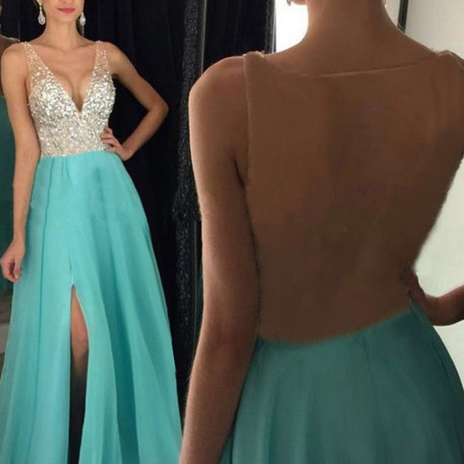 

Женское платье без рукавов с блестками в стиле пэчворк на спине, длинное платье с V-образным вырезом, выпускное платье M светло-синий