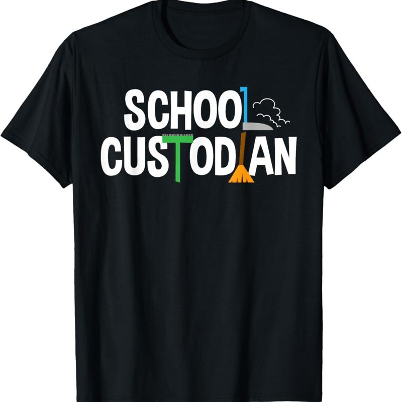 

School Custodian Appreciation Janitor T Shirt - Men s Summer Cotton Graphic Tee S разноцветный