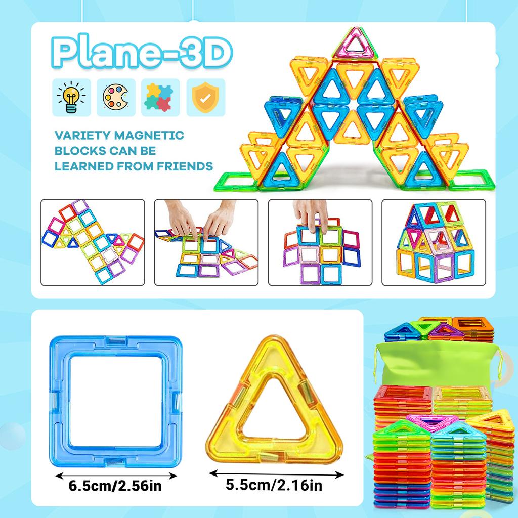 Big Size Magnetic Building Blocks - 3D STEM Educational Constructor Toys For Kids Multiple Shaped Magnetic Building Blocks