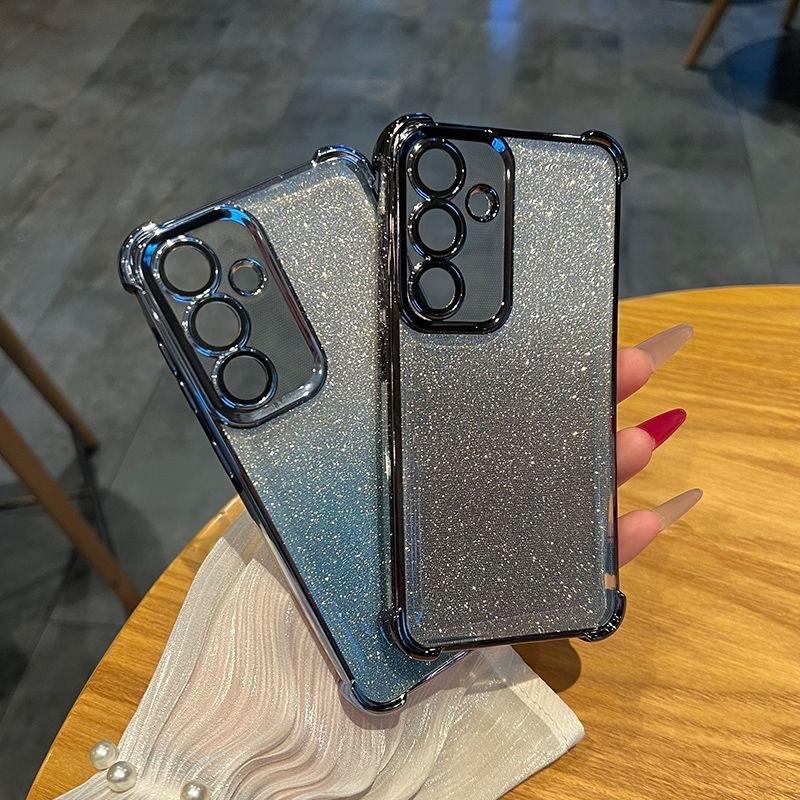 Suitable for Samsung S25ultra Flash Powder Electroplated Mobile Phone Case S24FE Four Corner Airbag Anti Fall A73 Transparent A56 Set