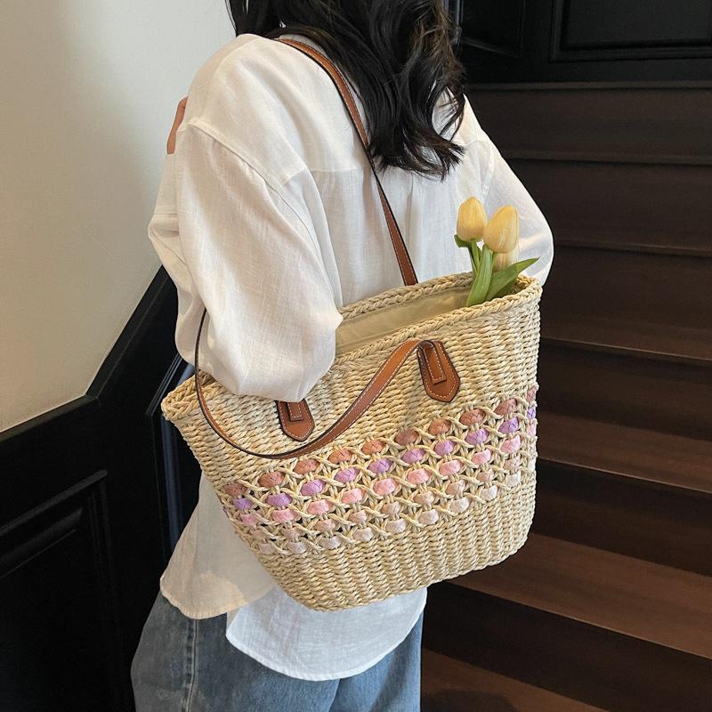 Straw bag woven bag women's large-capacity new seaside beach underarm vegetable basket commuter tote bag tide