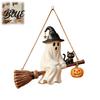 Weather Resistant Balcony Decor Solar Ghost Hanging Light Halloween Resin Flying On Broom Ornament Waterproof Outdoor Light Holiday Party