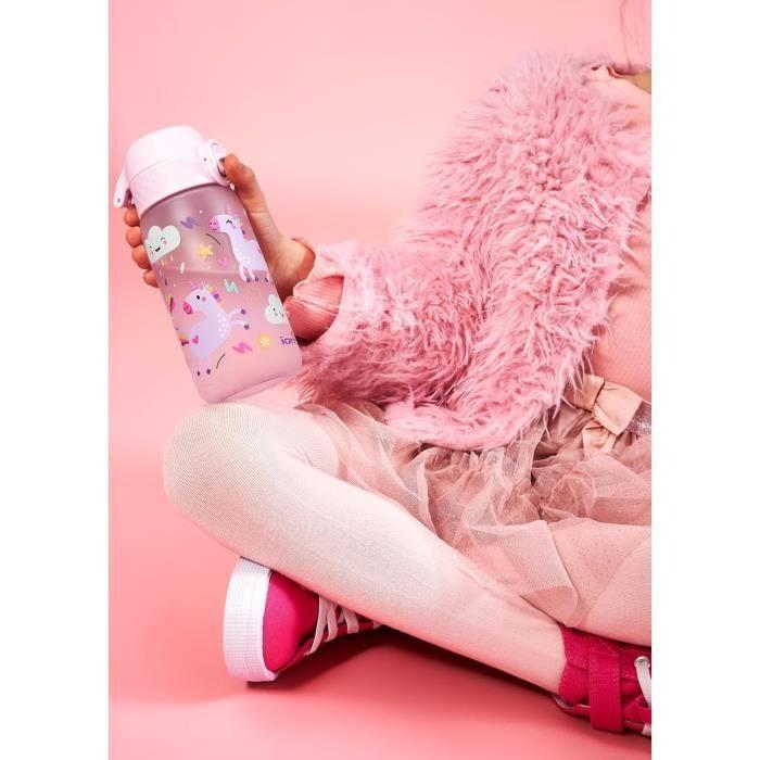 Gourde Enfant - Ion8 - 350ml - Anti-Fuite - Rose - Motif Licornes