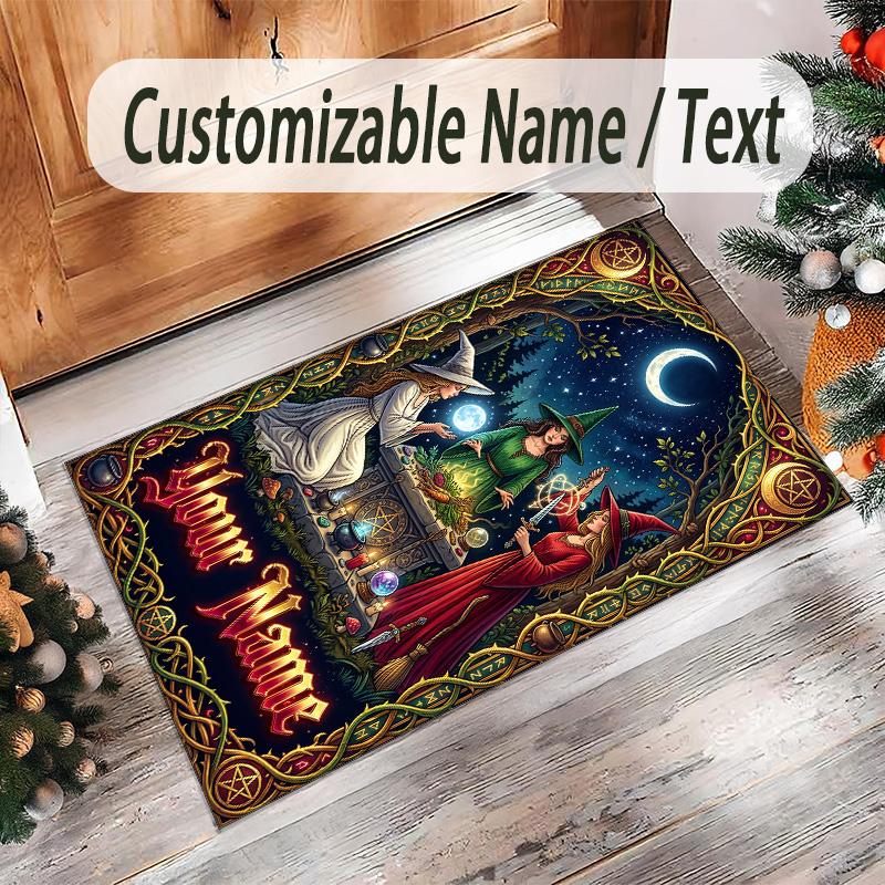 Witchcraft Theme Crystal Velvet Rug Personalized Custom Name Text Soft Floor Mat Home Decor