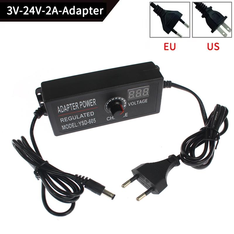 

Adjustable Power Supply Adapter AC To DC 3V 12V 3V 24V 9V 24V 2A 3A 5A Universal Adapter with Display Screen Voltage Regulated EU&Only Power Adapter