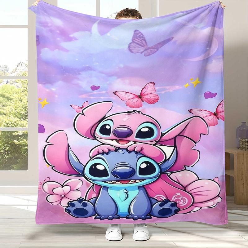 Cartoon S-Stitch Kawaii Flannel Blanket,Ultra Soft Warm Plush Throw for Home Bedroom Bed Sofa Cover Camping Picnic Gift Kids