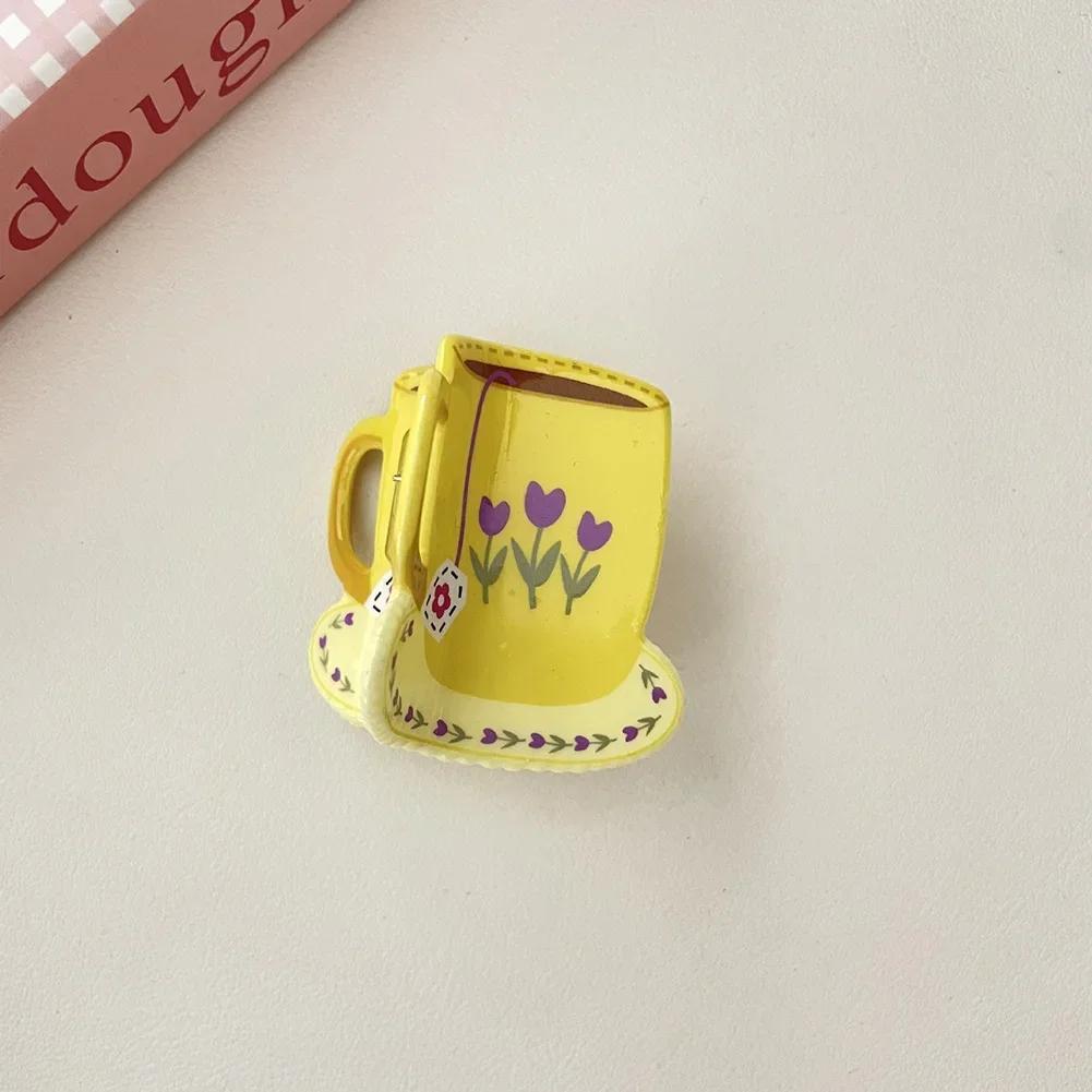 Sweet Cute Pastoral Flower Print Cup Shark Hairpin For Women Girls Creative Coffee Cup Shape Hair Clip Claw Hair Accessories