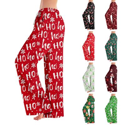 Pyžamové kalhoty, Noční oblečení, Ležérní kalhoty s elastickým pasem na stahovací šňůrku, Pohodlné volné kalhoty s rovnými nohavicemi