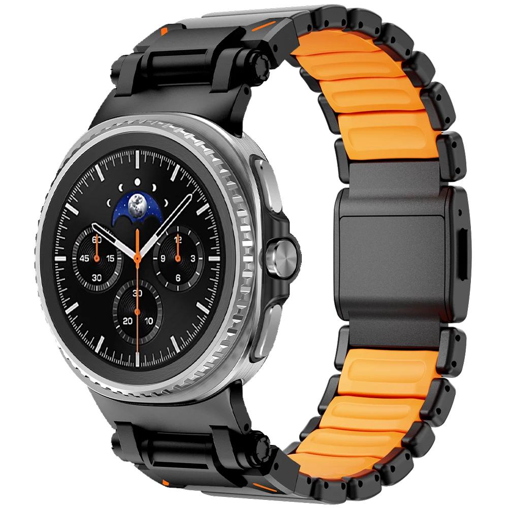 Luxury Titanium+Silicone Strap for Samsung Galaxy Watch 8 Classic 46mm 8 44/40mm Metal Men Band for Galaxy Watch Ultra 2025 47mm