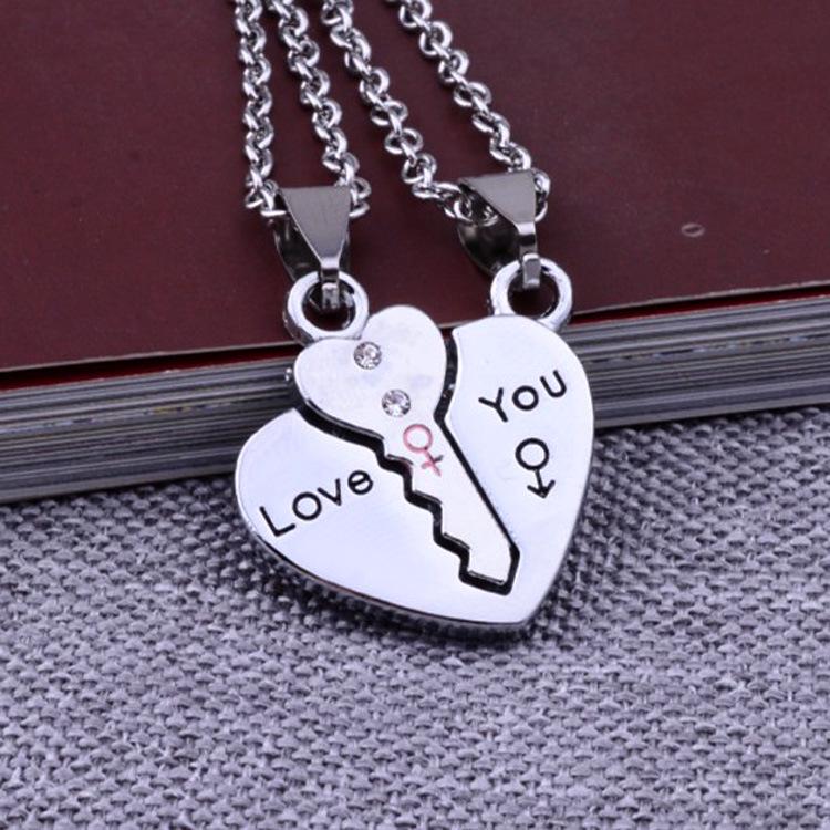 Korean Wave Stainless Steel Heart Necklace - 'I Love You' Couples Gift
