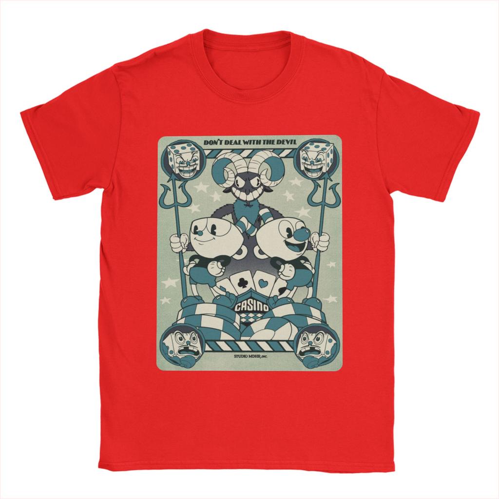 Men TShirt Cuphead Playing Card Vintage 100 Cotton Tees Short Sleeve  T Shirt O Neck Clothes 6XL