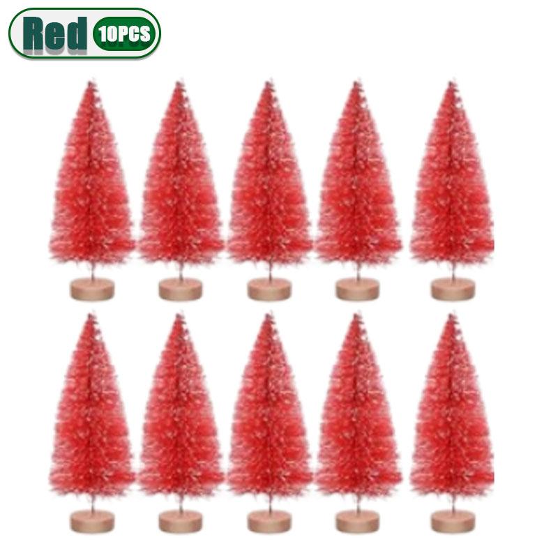 10-100PCS Mini Christmas Bottle Brush Trees Village Ornaments Plastic Trees with Wooden Base Miniature Xmas Tree Decorations Set