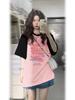 Women's Plus Size Color-Blocked Retro Cotton Short-Sleeve T-Shirt - Black/Pink