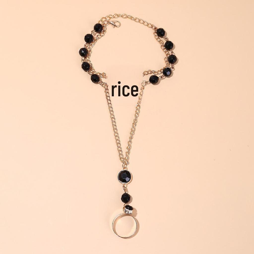 Korean Black Flower Bracelet & Ring Set - Women's Alloy Jewelry Gift