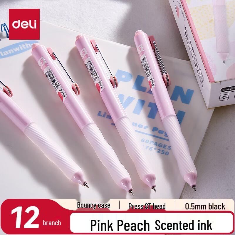 Deli Pink Peach 0.5mm Click Gel Pen Set