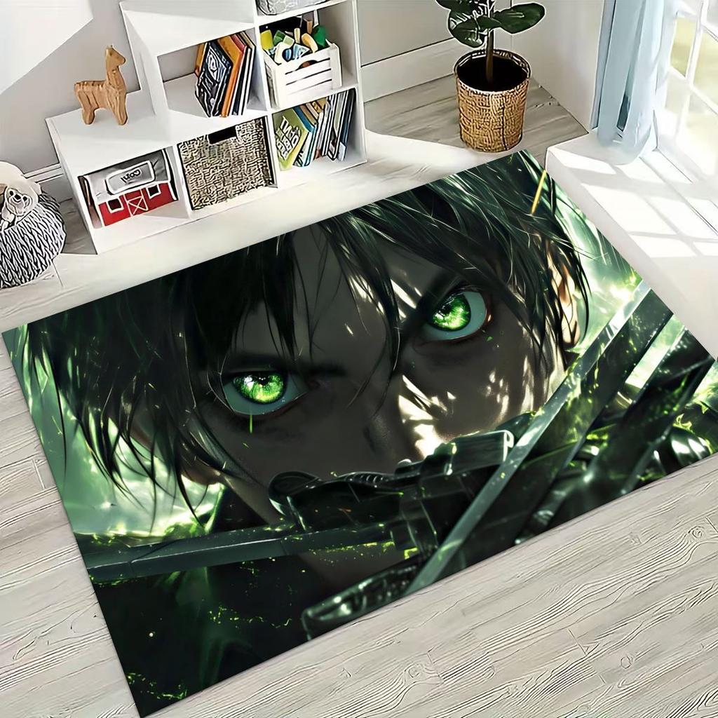 2026 New Anime Attack on Titan Eren Mikasa Cartoon Rug for Bedroom Living Room Sofa Home Doormat Decor,Kids Non-slip Floor Mat