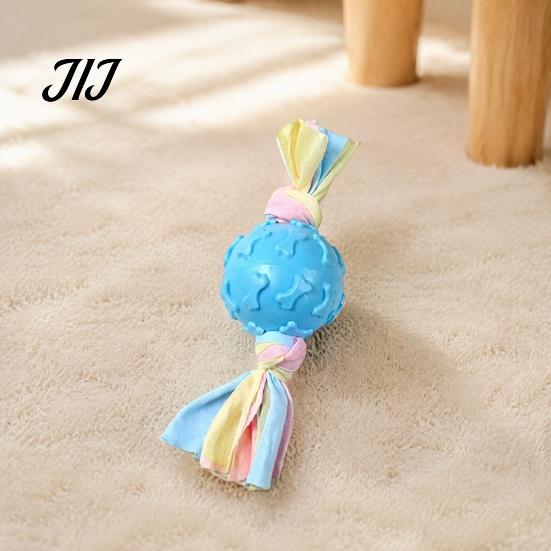 Interactive Pet Training Tool Dog Tug Toy, Rubber Ball Chew Toy with Fabric Strips, Macaron Color Puppy Toys Teeth Cleaning for Small Dogs Dental
