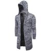 New Casual Men's Winter Warmer Solid Color Long Sleeve Pockets Thick Knitted Cardigan Hooded Coat