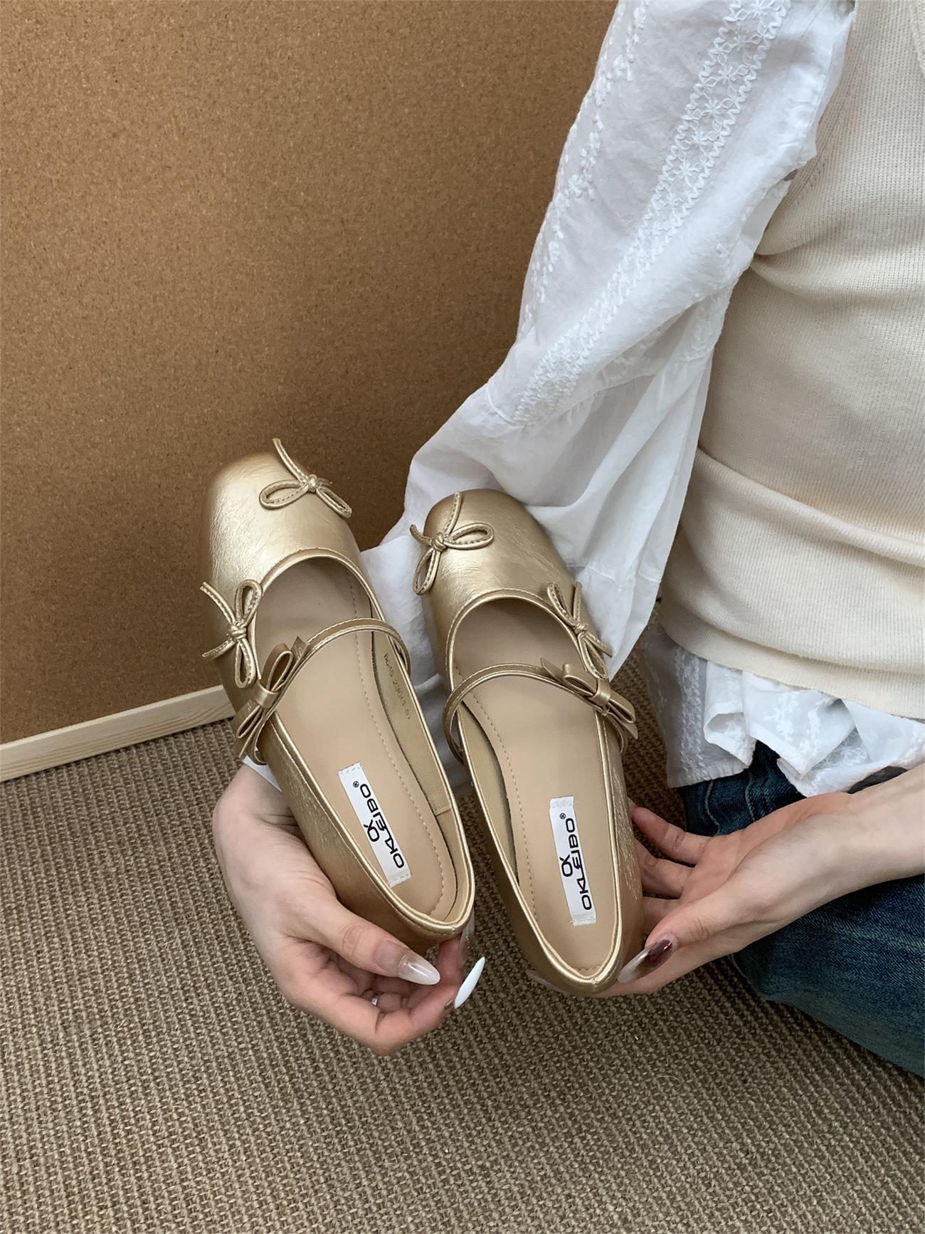 

Gentle evening breeze with skirt Mary Jane shoes girl 2025 new niche bow ballet shoes fairy single shoes 39 золотой