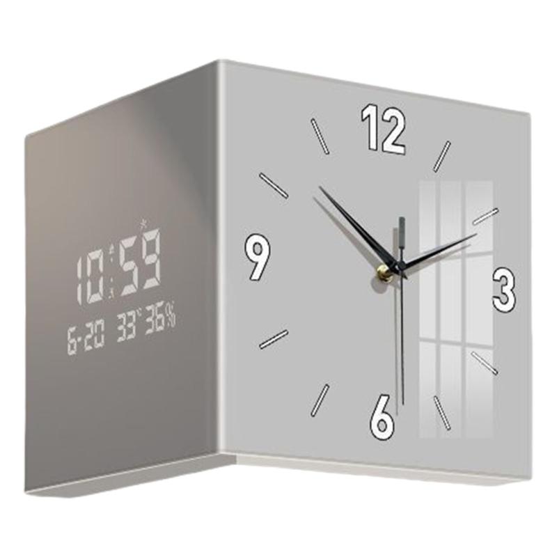 

Modern Corner Wall Clock with Double Sided Display Digital and Hands Plugging In Wall Clock for Living Room and Bedroom светло-серый