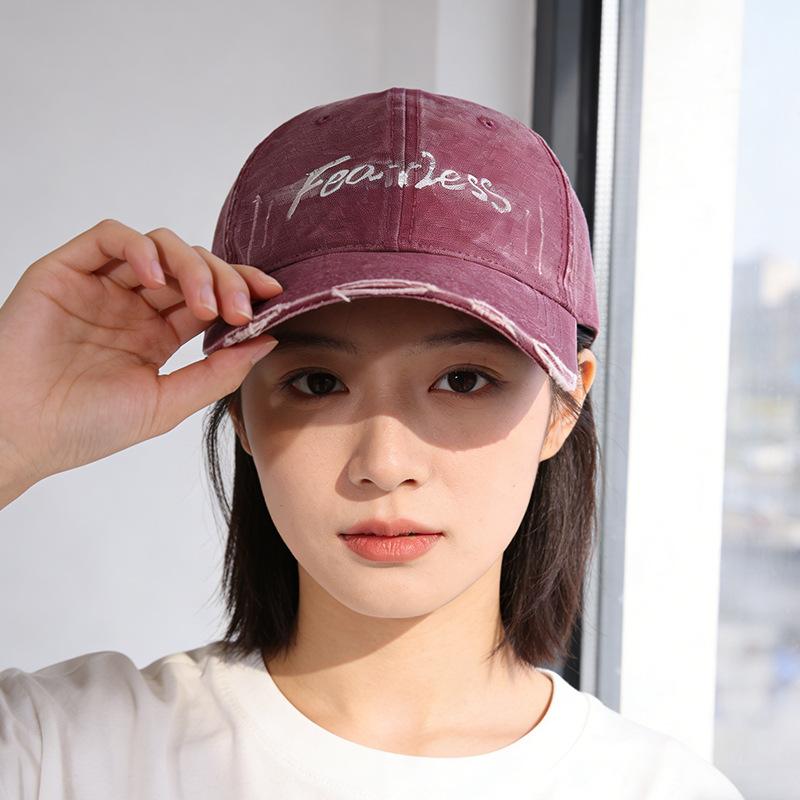Tide and washed old letter youth street cap outdoor big head circumference showing face small sun hat